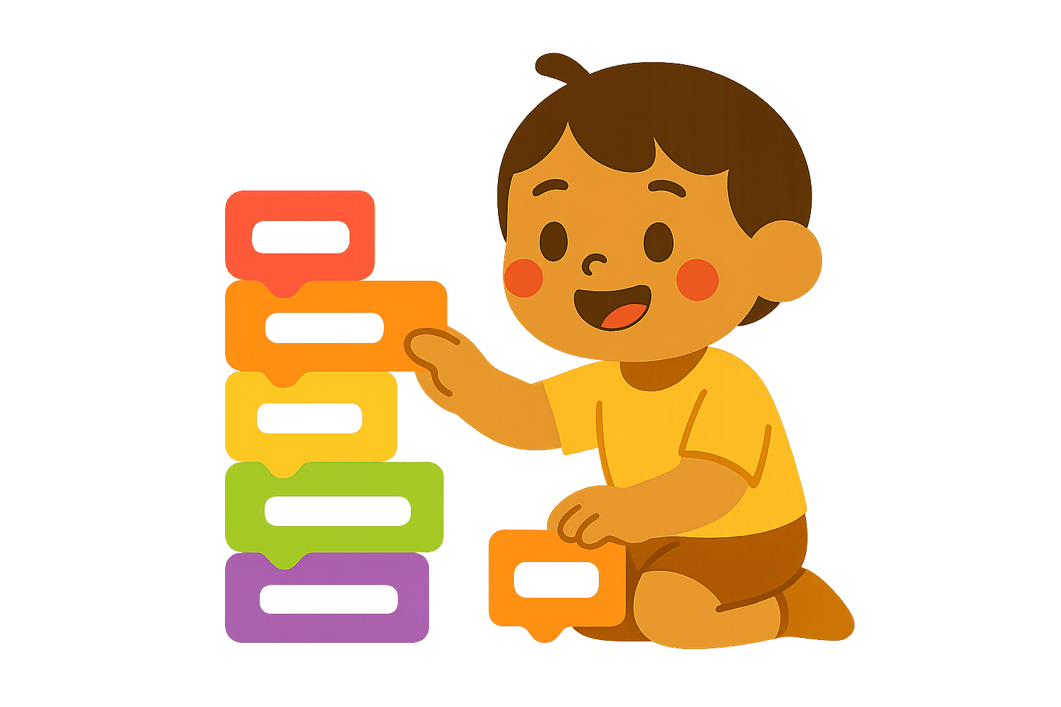 Young child exploring colorful code blocks